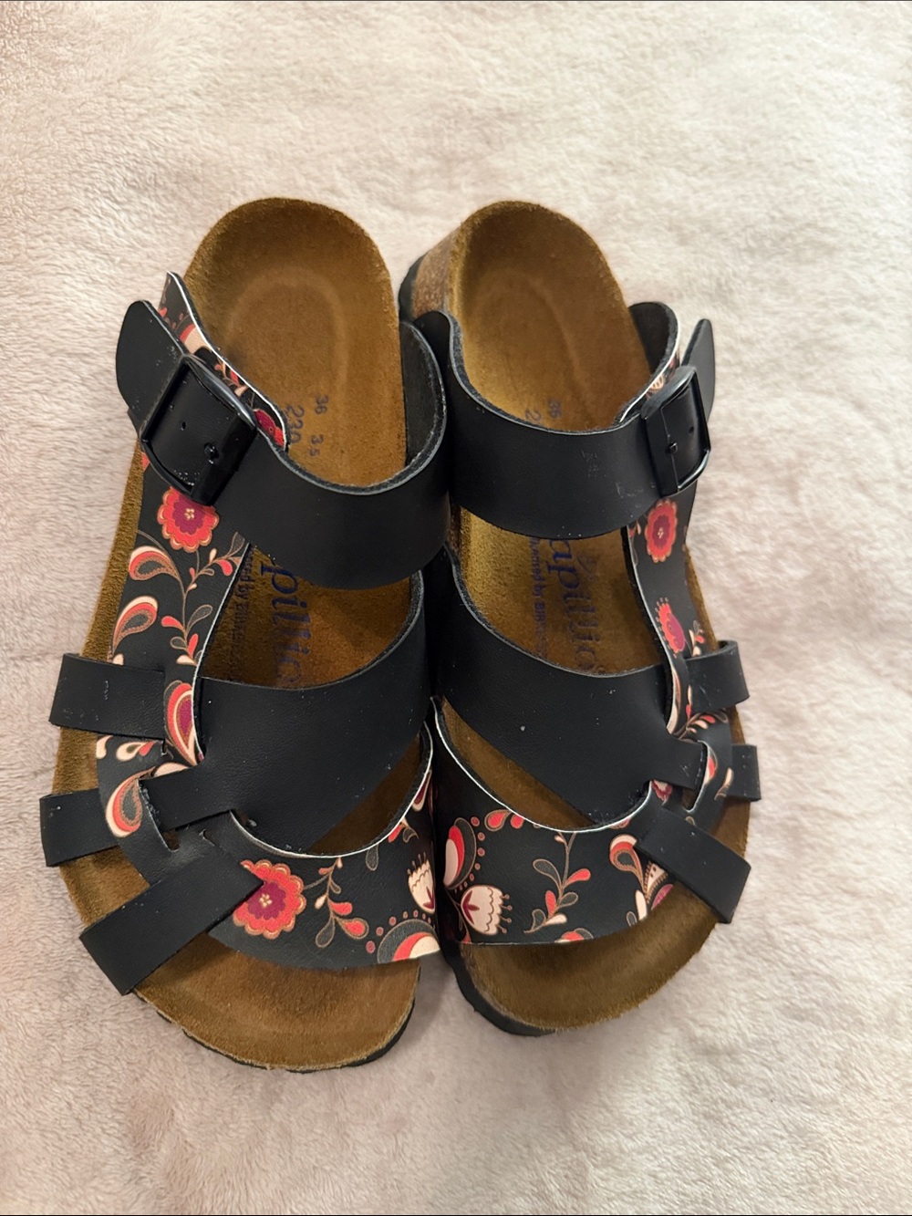 Papillio Black Sandals with Red Floral Print